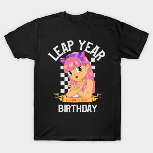 Leap Year February 29th Birthday Leap Year Day Feb 29 Checkered Flag Peace T-Shirt